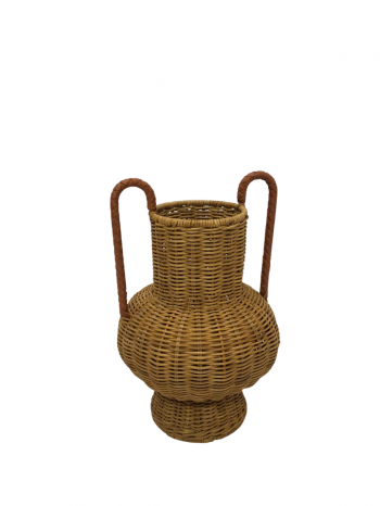 NATURAL RATTAN BELLY VASE WITH TWIN HANDLES – LTL06/27